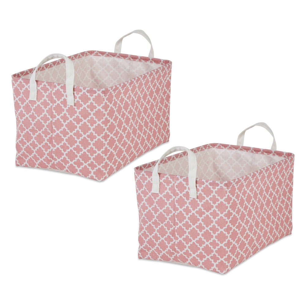 Design Imports Set of 2 Rectangle XL 12.5 x 17.5 x 10.5 Pe Coated Cotton Poly Laundry Bins Lattice Rose: Sorting Baskets