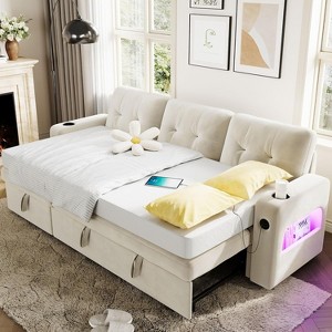 84 Inch Sleeper Sofa Couch, L-Shaped Sofa, Convertible Pull Out Sofa Bed with Storage, Charging Station, Led Lights, Modern Sectional Sofa - 1 of 4