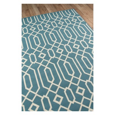 Blue and White Reversible Synthetic Indoor/Outdoor Rug