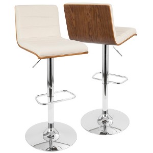 Faux Leather Cushioned Adjustable Swivel Barstool with Bent Wood Back and Chrome Footrest for Kitchen or Home Bar - 1 of 4