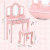 Kids Vanity, Girls Makeup Vanity Set with 3 Mirrors and Light, Brightness Adjustable Wooden Toddler Dressing Table with Stool, Pretend Play Vanity - 3 of 4