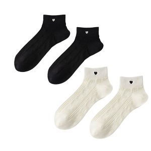 Anna-Kaci 4 Pairs Women's Heart Pattern Breathable Short Crew Socks Soft Stretch Knit Design Multiple Color Options - 1 of 4