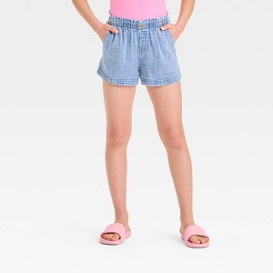 Girls' Woven Shorts - Cat & Jack™ Chambray Medium Wash - 1 of 3