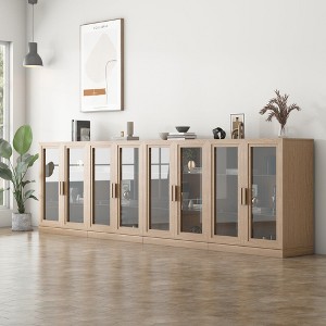 36"x124"x16" Wood Accent Cabinet, Storage Organizer with Adjustable Shelves and Glass Doors for Kitchen Bedroom Entryway Living/Dinning Room - 1 of 4