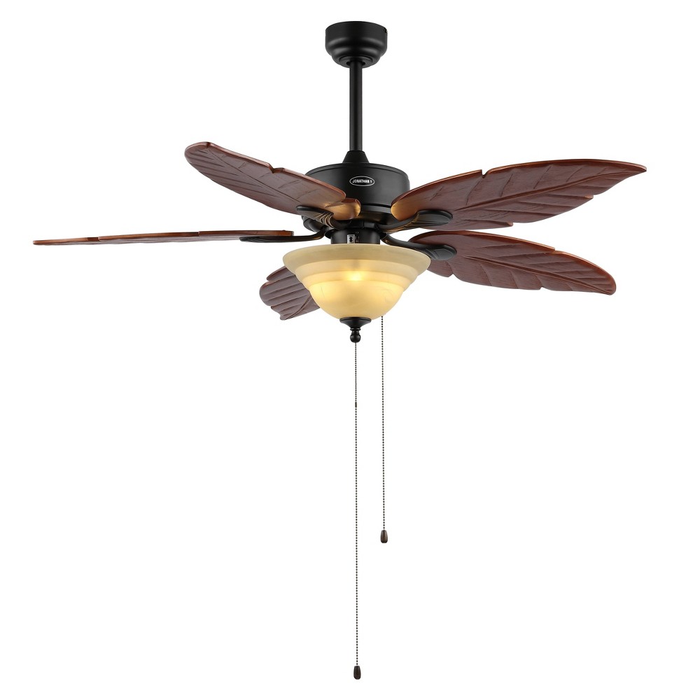 Photos - Air Conditioner 52" 3-Light Poinciana Coastal Iron/Wood Palm Leaf LED Ceiling Fan with Pul