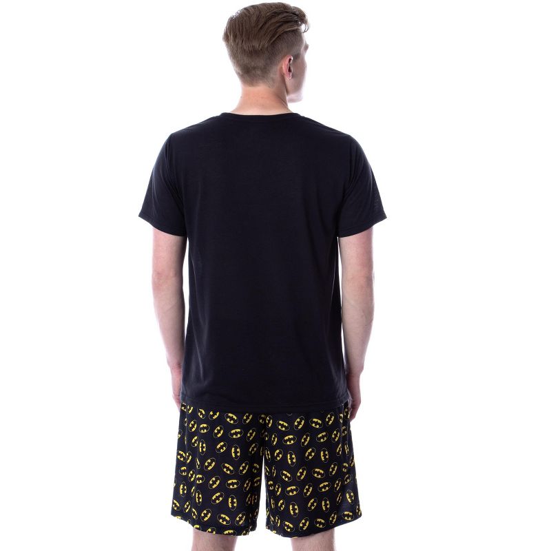 DC Comics Mens' Batman Logo Short Sleeve Shirt Pajama Short Set Black, 2 of 6