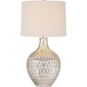360 Lighting Modern Table Lamp with Dimmer 28" Tall Mercury Glass Off-White Drum Shade for Bedroom Living Room Bedside Nightstand - 1 of 4
