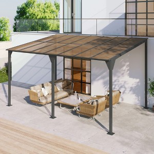 Whisen 14.76*9.22 FT Wall Gazebo, Sloped Design with Iron Frame & PC Roof, Ideal for Deck & Garden - Grey - 1 of 4