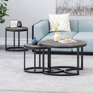Coffee Table Set Of 3 With Metal Frame, Round Coffee Table & 2pcs Round End Table For Small Space Living Room Apartment - 1 of 4