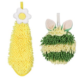 REGALWOVEN 2 Packs Soft Absorbent Flower and Rabbit Shape Decorative Chenille Hand Towel for Bathroom 6" x 15"/7" x 7" - 1 of 4