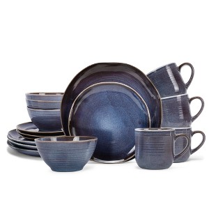 Elanze Designs Reactive Glaze Ceramic Stoneware Dinnerware 16 Piece Set - Service for 4, Purple Ombre Blue - 1 of 4