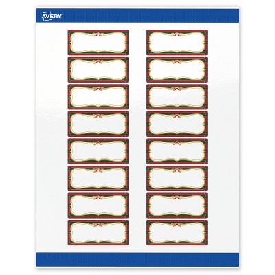 Avery Labels, 1" x 2-5/8", Gold-Red-Green Plaid, Glossy, 160ct