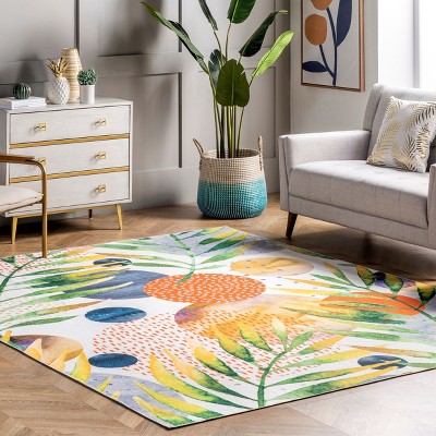 Amelia Tropical Green 4' x 6' Machine Washable Synthetic Rug