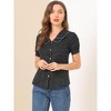 INSPIRE CHIC Women's Vintage Polka Dots Peter Pan Collar Puff Short Sleeve Shirt - 2 of 4