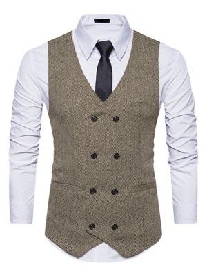 Lars Amadeus Men's Double Breasted Slim Fit Prom Sleeveless Waistcoat Suit Vest