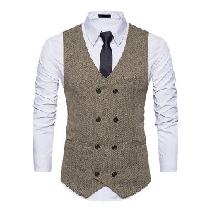 Lars Amadeus Men's Double Breasted Slim Fit Prom Sleeveless Waistcoat Suit Vest - 1 of 4