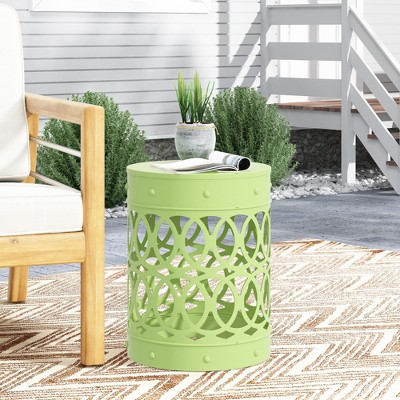 GlasFlength Patio End Tables, Metal Side Table, Round Accent Table with Weather Resistant, Garden Patio Furniture with Hollow, Green 13.75"*13.75"*18"