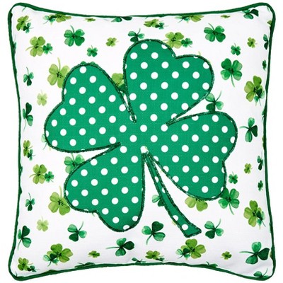 The Lakeside Collection St. Patrick's Day Embroidered Decorative Pillow - 4-Leaf Clover 18" Square