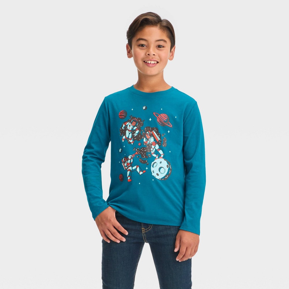 Boys' LS Friends in Space Graphic T-Shirt - Cat & Jack™ Blue , Pack of 8, Size XS-XL.