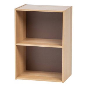 IRIS 2 Tier Wood Storage Shelf Brown/White: Small Bookshelf with Enclosed Shelves, 2 Drawers, 11 Inch Cube System Compatible - 1 of 4