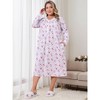 Women's Plus Size Floral V Neck Long Sleeve Lace Trim Buttons Sleepwear Soft Full Nightdress Nightgown with Pocket - Agnes Orinda - 3 of 4