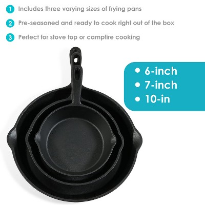 Heavy-Duty Black Cast Iron Skillet Set, 3-Piece
