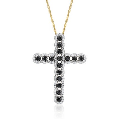 Ross-Simons 1.00 ct. t.w. Black and White Cross Pendant Necklace in 18kt Gold Over Sterling Size 18