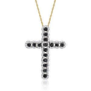 Ross-Simons 1.00 ct. t.w. Black and White Cross Pendant Necklace in 18kt Gold Over Sterling Size 18 - 1 of 2