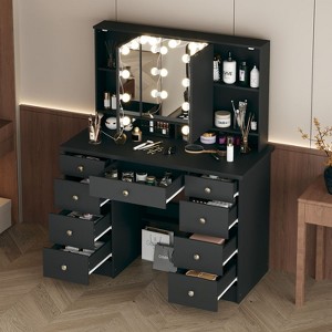 FUFU&GAGA LED Makeup Vanity with 9 Drawers Elegant Makeup Station - 1 of 4