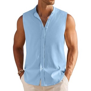 COOFANDY Men's Summer Beach Tank Tops Sleeveless Button Up Shirt Casual Textured Tank Shirts - 1 of 4
