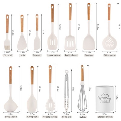 SUGIFT 13-Piece Silicone Kitchen Utensils Set, Wooden Handle Heat-Resistant Cooking Spatulas, Storage Holder for Nonstick Cookware — фото 5