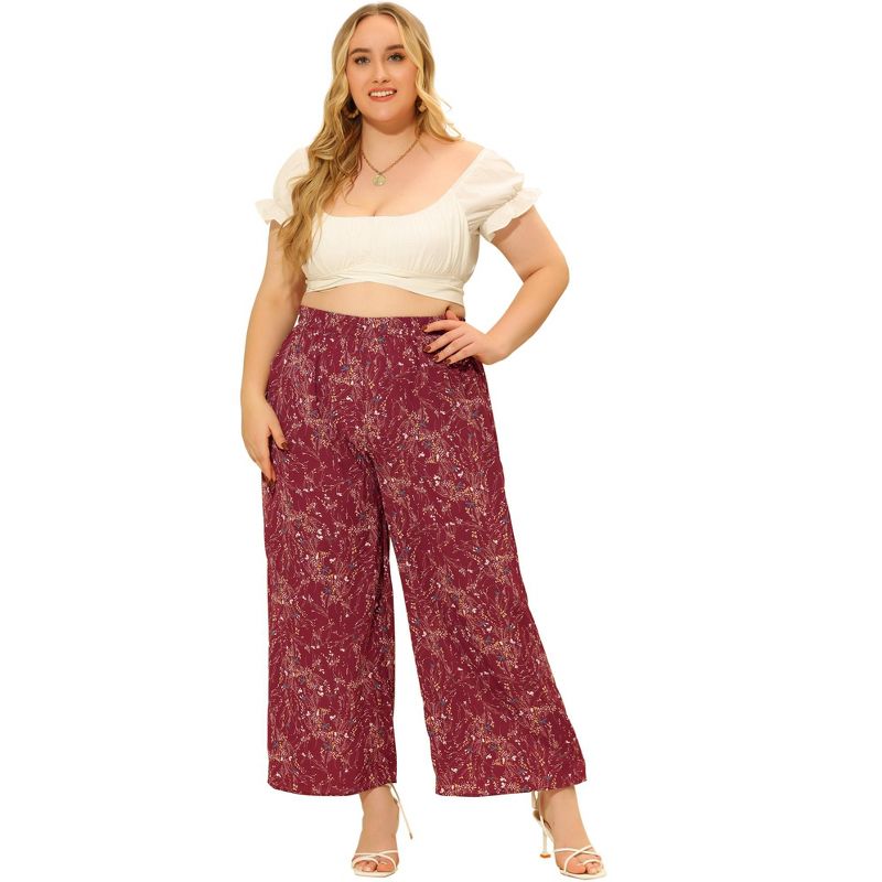 Agnes Orinda Women's Plus Size High Rise Casual Wide Leg Long Palazzo Lounge Trousers, 3 of 6
