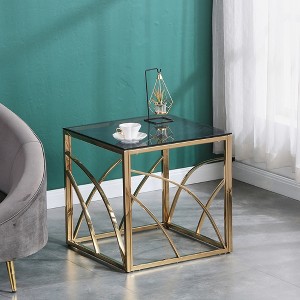 Stainless Steel Cube Coffee Table, Modern Coffee Table with Tempered Glass Top for Dining Room Kitchen Living Room - 1 of 4