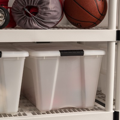 Off-White Stackable Plastic Storage Bins with Lids and Buckles - 6 Pack