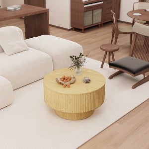 29.53 " MDF modern circular coffee table with circular stripe design and storage space, suitable for home&kitchen (wood) - 1 of 4