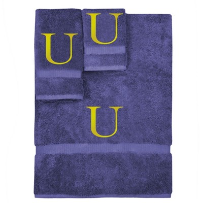 BC BARE COTTON Monogrammed Towel Set, Personalized Gift, Set of 3 - Navy - Gold Block