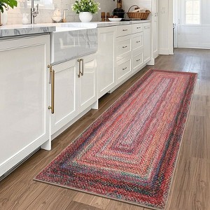 Braided Print Area Rug Washable Bedroom Rugs Bordered Geometric Indoor Soft Carpet Farmhouse Low Pile Non Slip Throw Floor Cover - 1 of 4