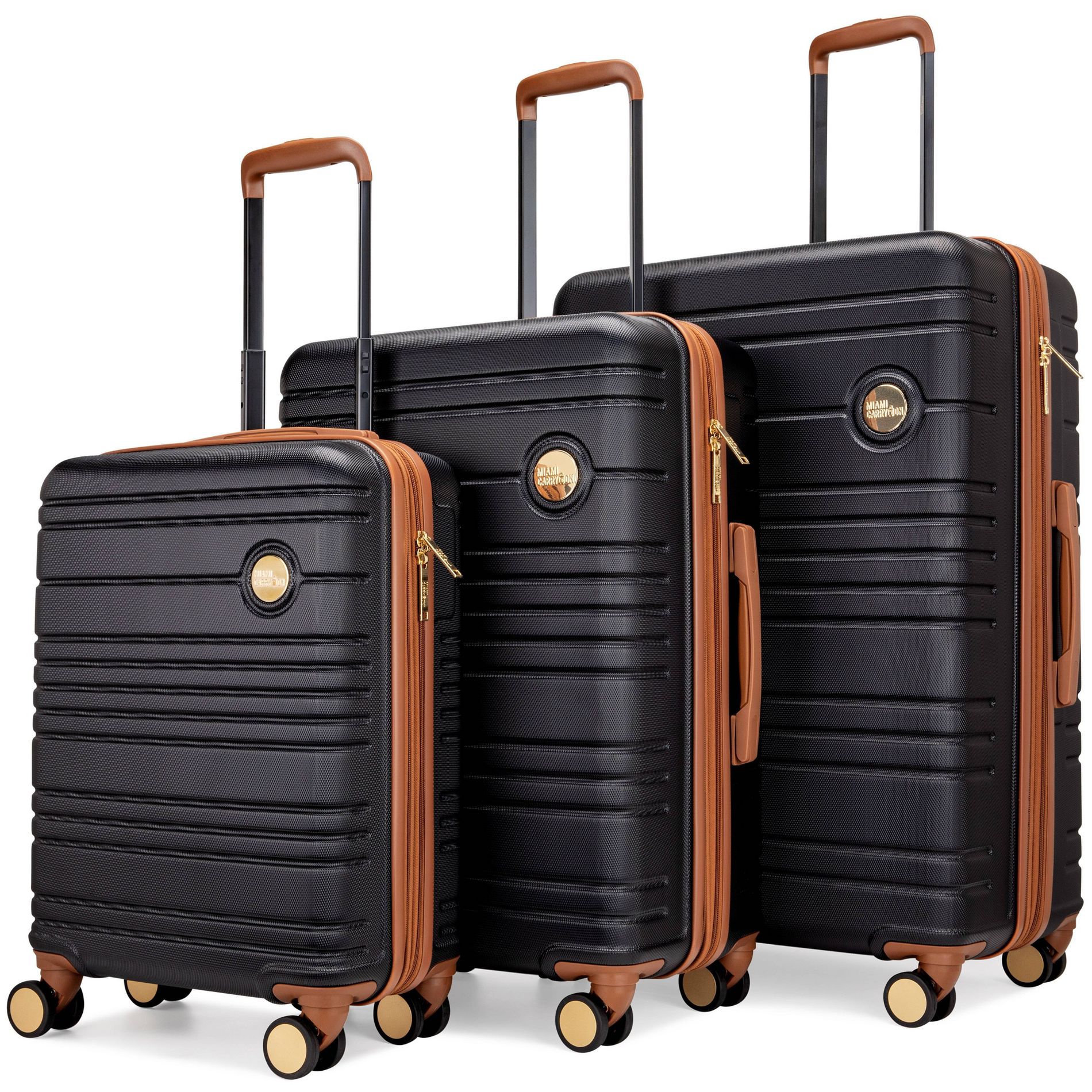 Miami CarryOn Brickell Hardside Checked Expandable Spinner 3pc Luggage Set - Black