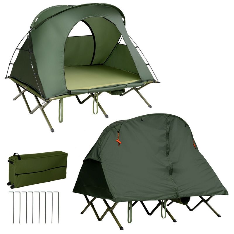 Costway 2-Person Outdoor Camping Tent Cot Elevated Compact Tent Set W/ External Cover, 1 of 10