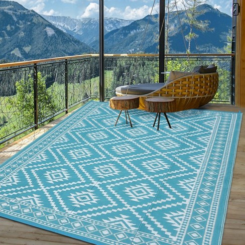 Outdoor Rugs Reversible Geometric Boho Plastic Straw Rug For Patio ...