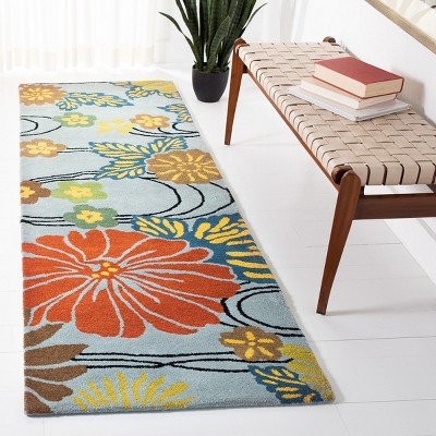 Hand-Tufted Blue and Multicolor Floral Wool Runner Rug