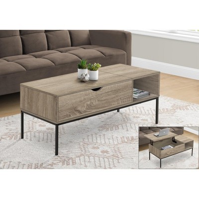 Monarch Specialties Coffee Table 42" L Rectangular Cocktail Lift-top Dark Taupe Black Metal Contemporary Modern