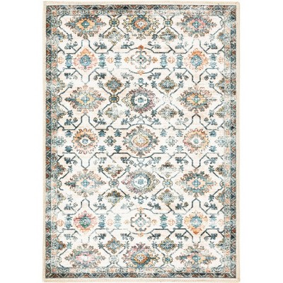 Homefires Yasmine Indoor Doormat, 22" x 32" Rectangle, Classic Floral Scroll Design in Soft Neutrals