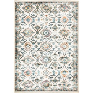 Homefires Yasmine Indoor Doormat, 22" x 32" Rectangle, Classic Floral Scroll Design in Soft Neutrals - 1 of 3