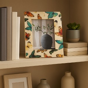 Decorative Colorful Butterfly Picture Frame - Modern Boho Photo Frame for Tabletop, Entryway Styling, or Bedroom Decor - Ivory & Blue - 1 of 4