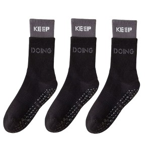 Anna-Kaci Women's 3-Pair Set Mid-Calf Grip Socks with Cushioned Soles and Motivational Text for Yoga Pilates Fitness - 1 of 4