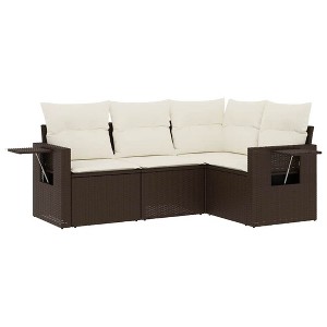 vidaXL 4 Piece Patio Sofa Set with Cushions Brown and Cream Poly Rattan - Without Table - 1 of 4