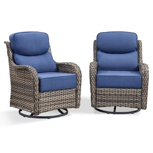 POCASSY Outdoor Swivel Rocker Patio Swivel Chairs Set of 2, 6" Thick Cushions All Weather Gray Wicker Swivel Glider Chairs with High Back for Porch - 1 of 4
