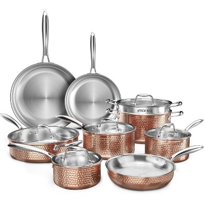 imarku Tri-Ply Clad Stainless Steel 14PCS Cookware Set with Lids, Hangered Handle Pots and Pans Nonstick, Induction RV Kitchen Set, Dishwasher Safe