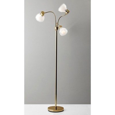 Presley Adjustable 3-Arm Arc Floor Lamp in Shiny Gold with Frosted Shade